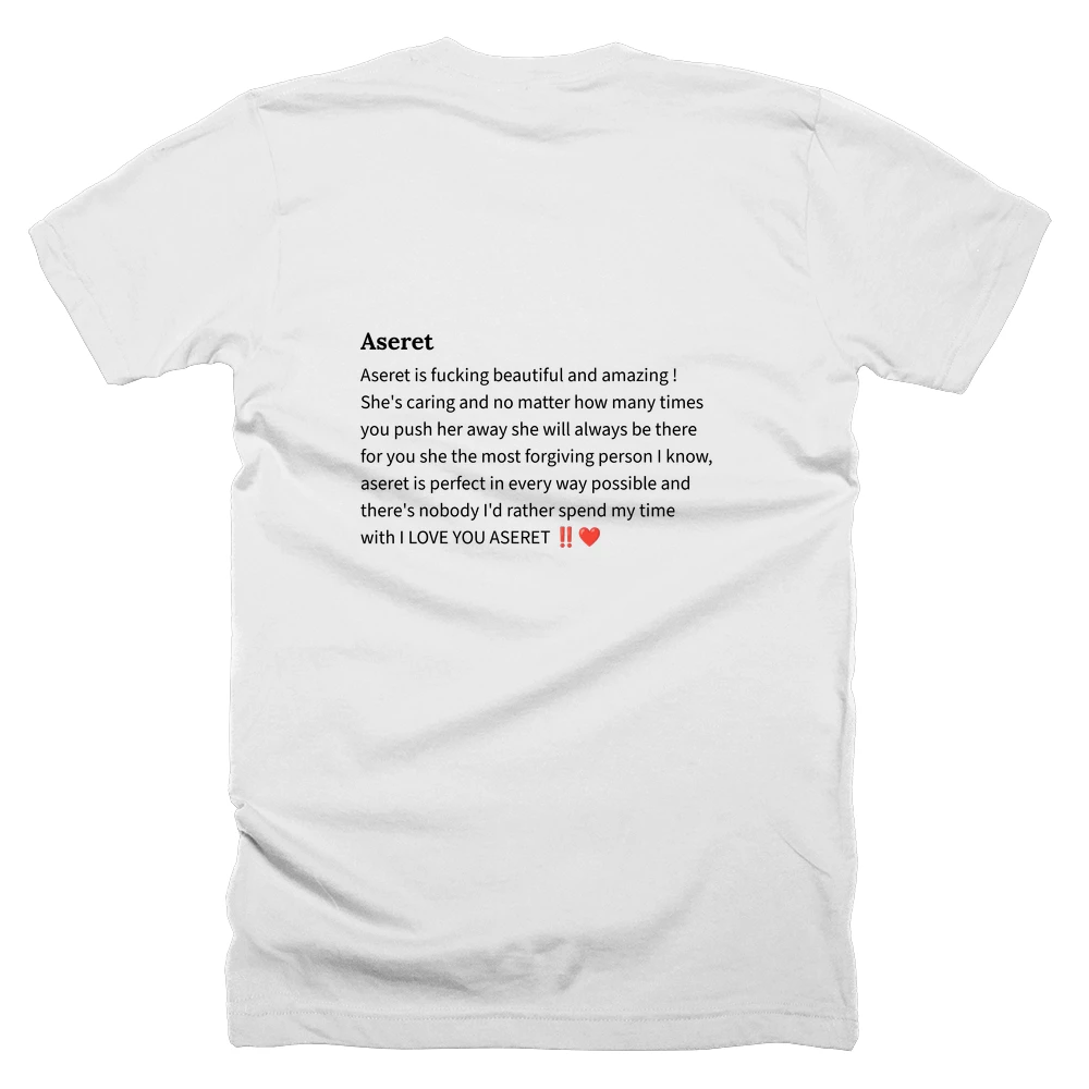 T-shirt with a definition of 'Aseret' printed on the back