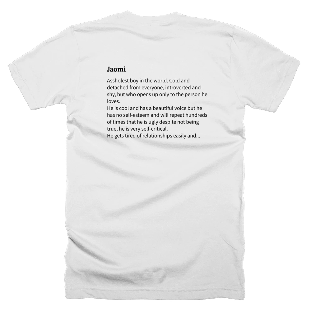 T-shirt with a definition of 'Jaomi' printed on the back