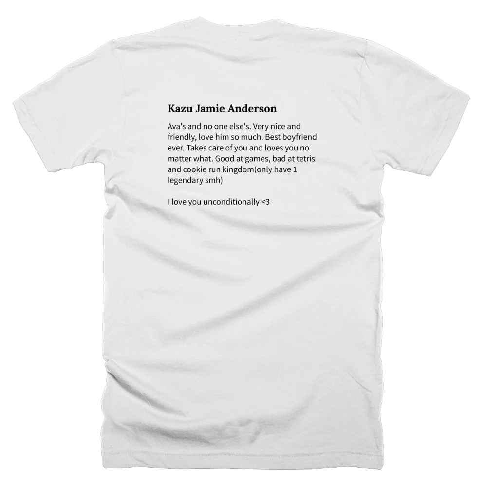 T-shirt with a definition of 'Kazu Jamie Anderson' printed on the back