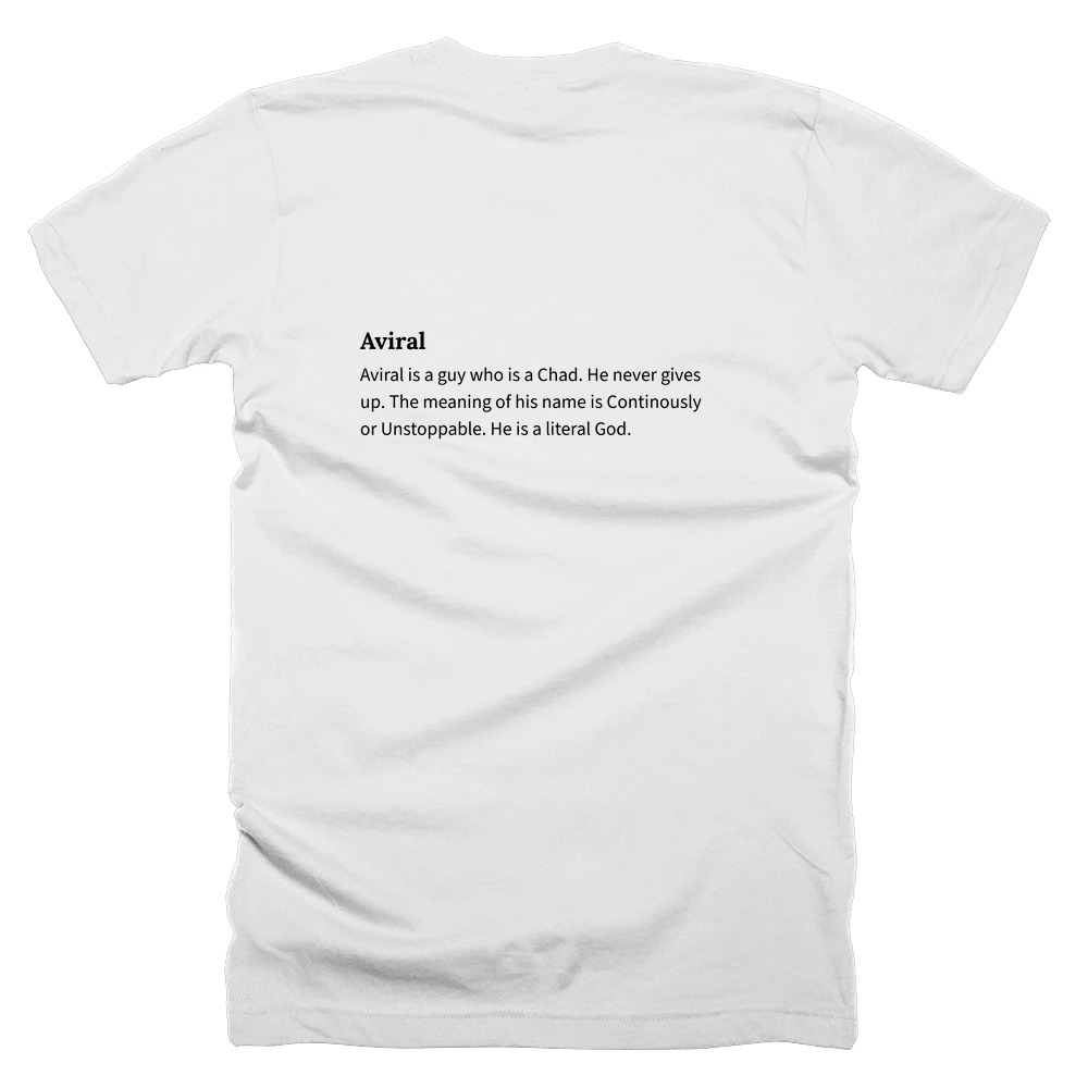 T-shirt with a definition of 'Aviral' printed on the back