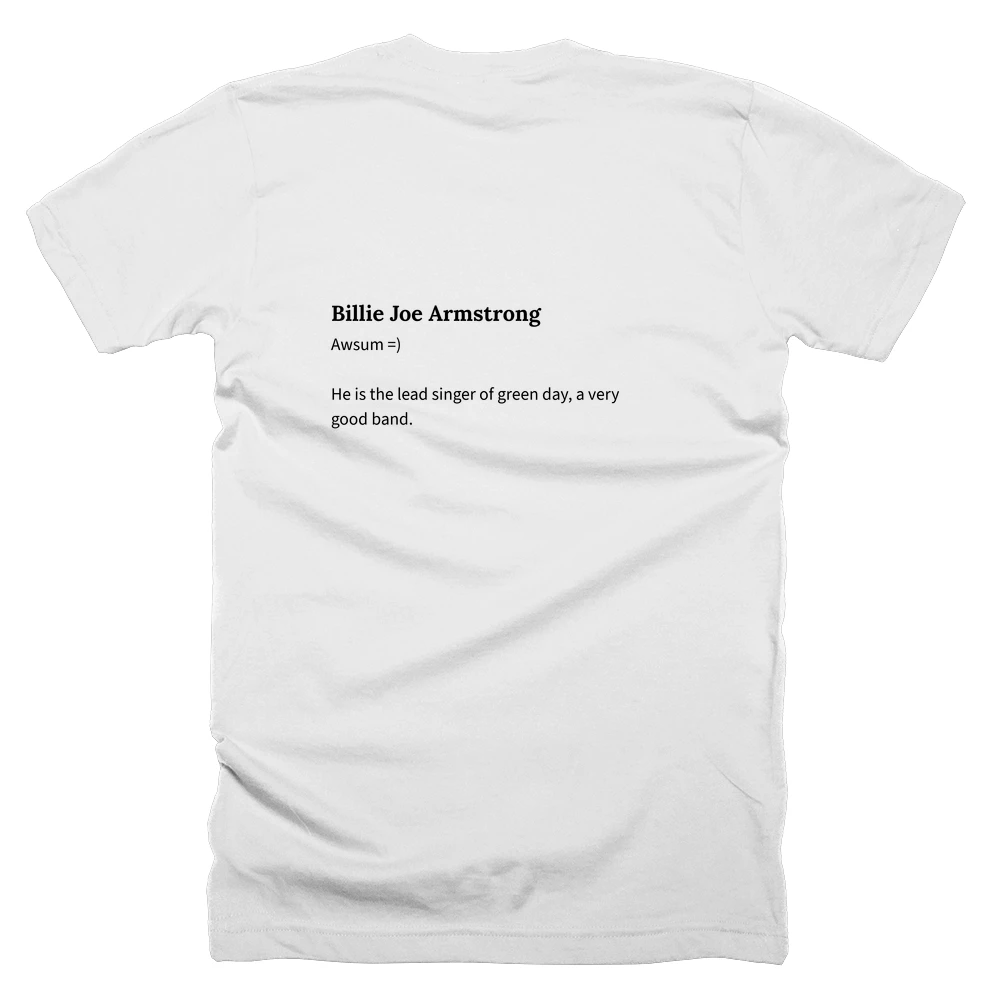 T-shirt with a definition of 'Billie Joe Armstrong' printed on the back