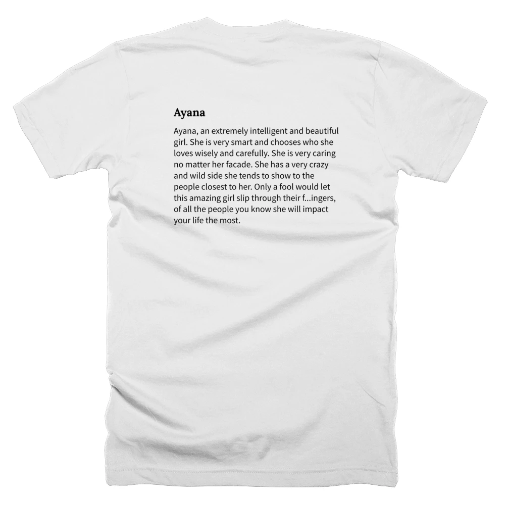 T-shirt with a definition of 'Ayana' printed on the back