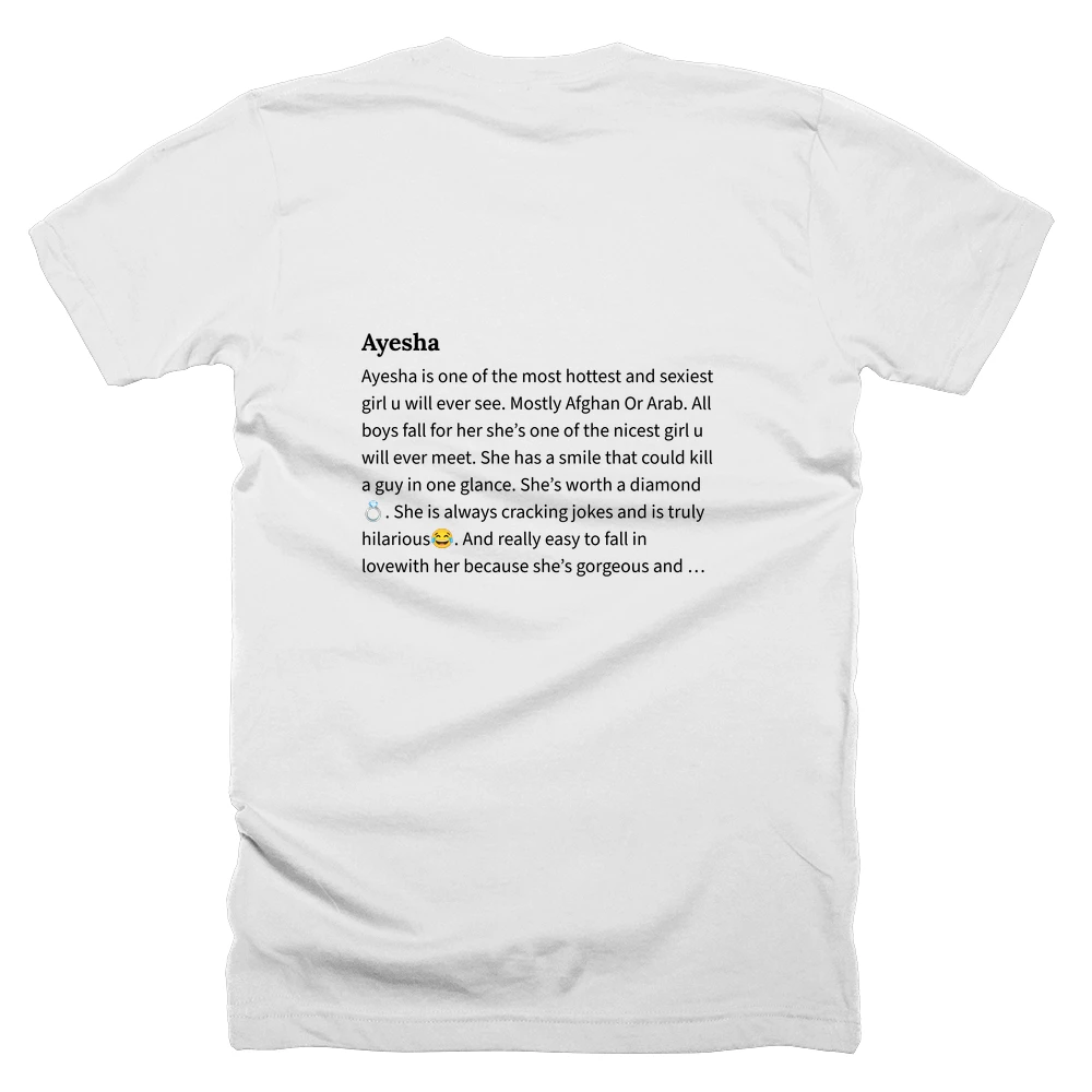 T-shirt with a definition of 'Ayesha' printed on the back