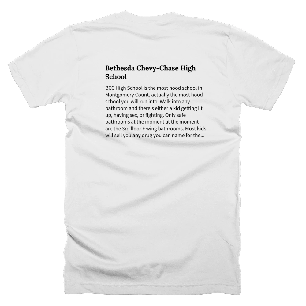 T-shirt with a definition of 'Bethesda Chevy-Chase High School' printed on the back