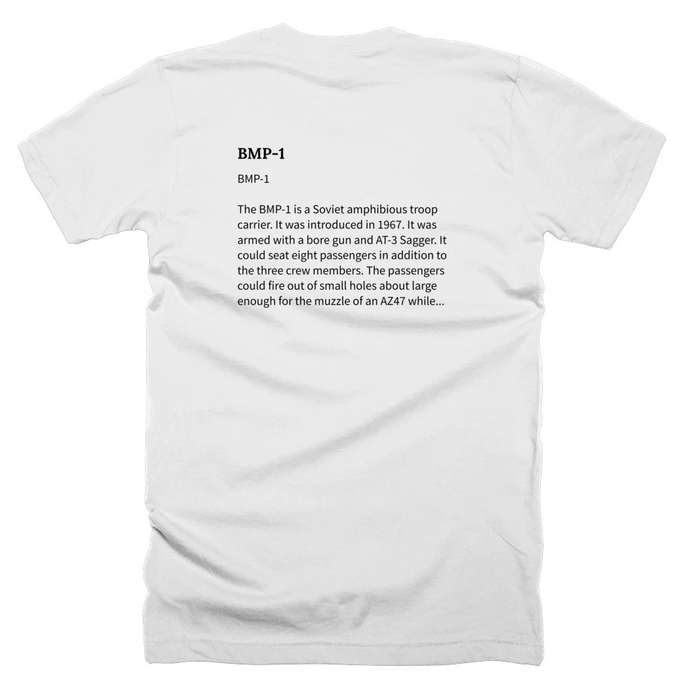 T-shirt with a definition of 'BMP-1' printed on the back