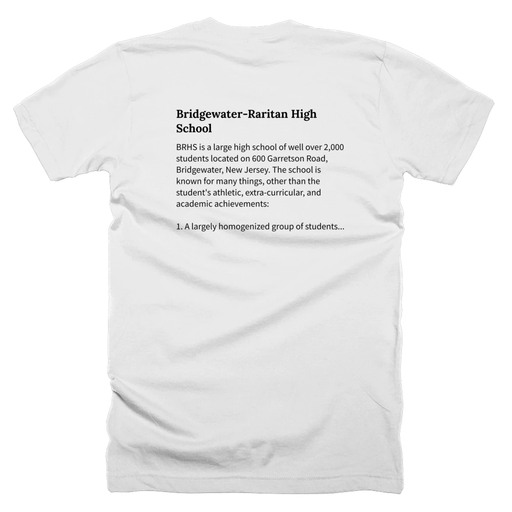 T-shirt with a definition of 'Bridgewater-Raritan High School' printed on the back