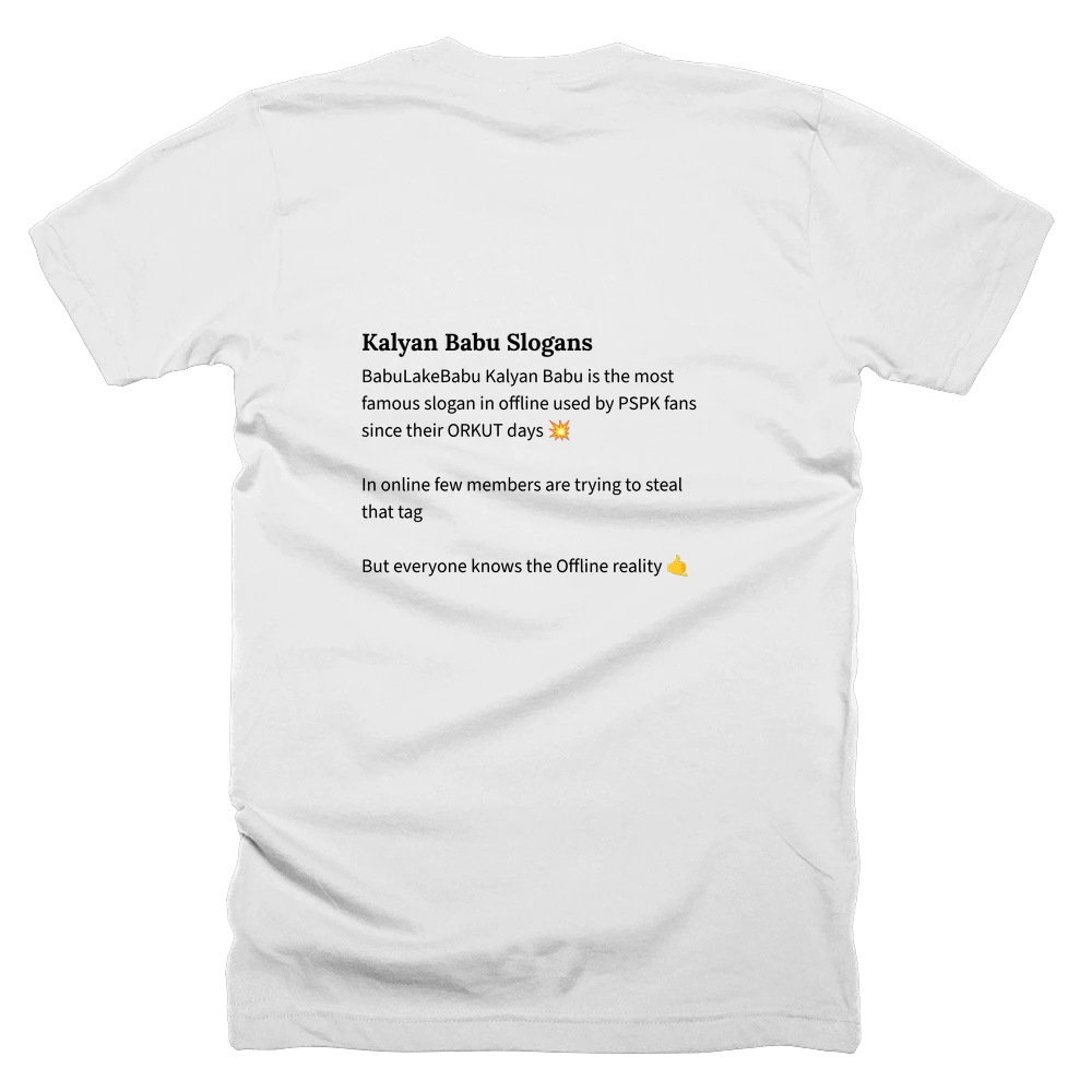 T-shirt with a definition of 'Kalyan Babu Slogans' printed on the back