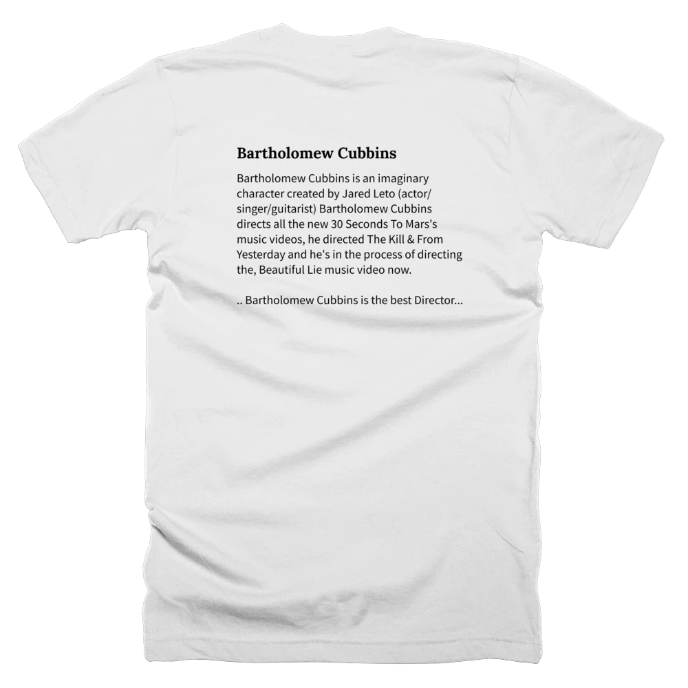 T-shirt with a definition of 'Bartholomew Cubbins' printed on the back