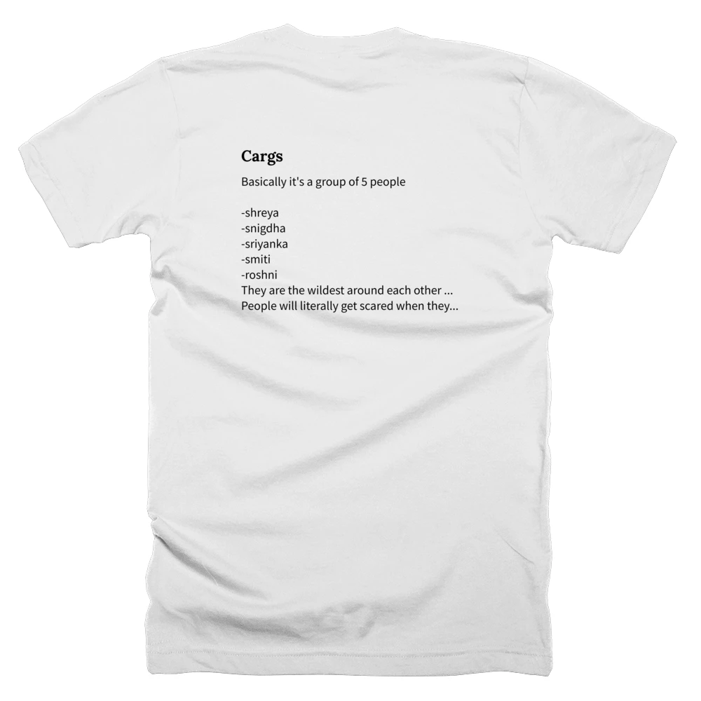 T-shirt with a definition of 'Cargs' printed on the back