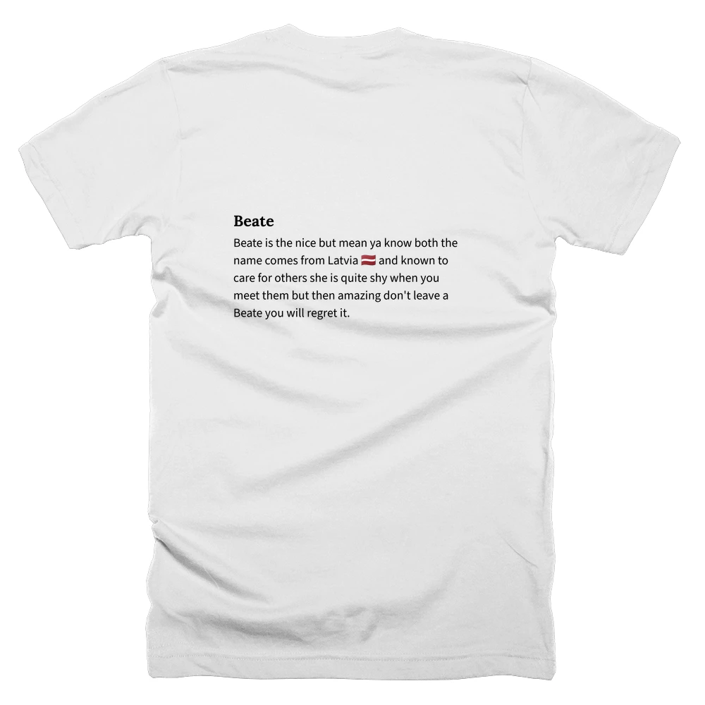 T-shirt with a definition of 'Beate' printed on the back