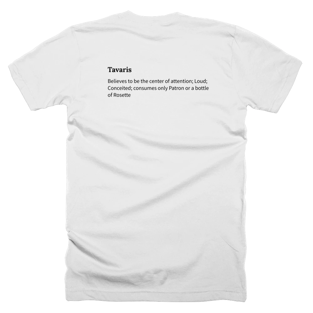 T-shirt with a definition of 'Tavaris' printed on the back