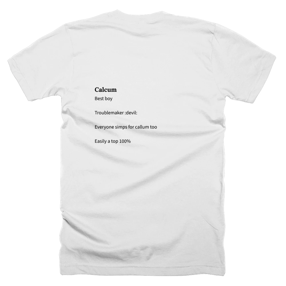 T-shirt with a definition of 'Calcum' printed on the back