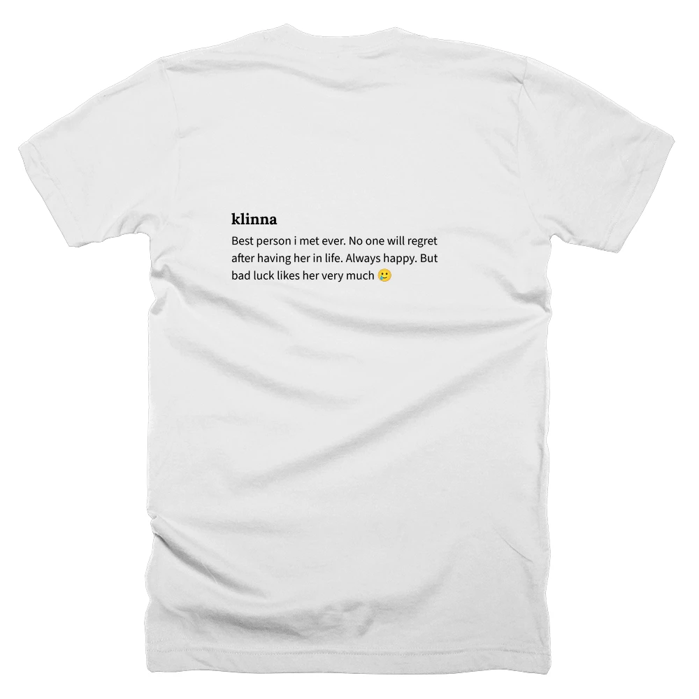 T-shirt with a definition of 'klinna' printed on the back