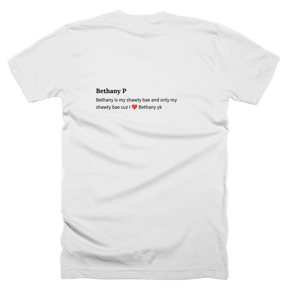 T-shirt with a definition of 'Bethany P' printed on the back