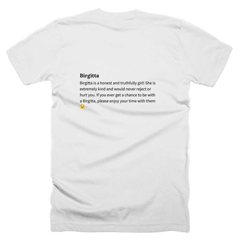 T-shirt with a definition of 'Birgitta' printed on the back