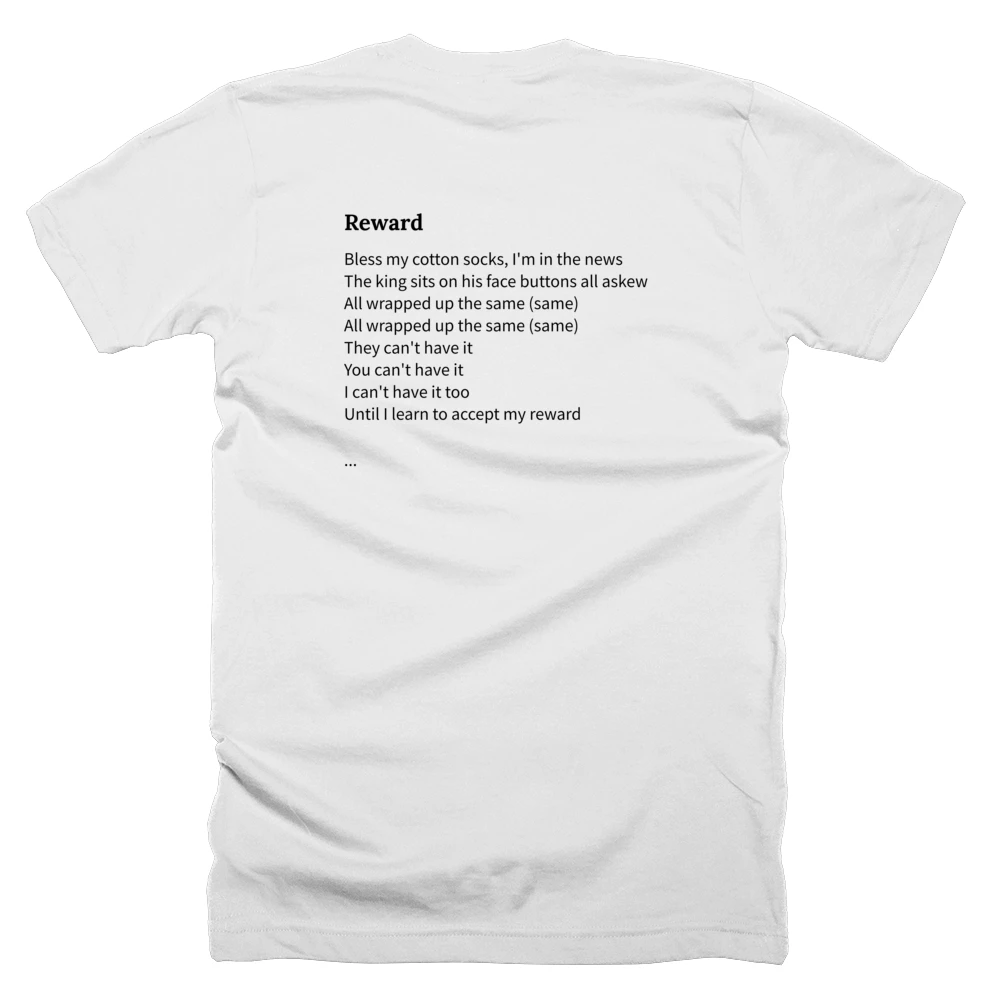 T-shirt with a definition of 'Reward' printed on the back