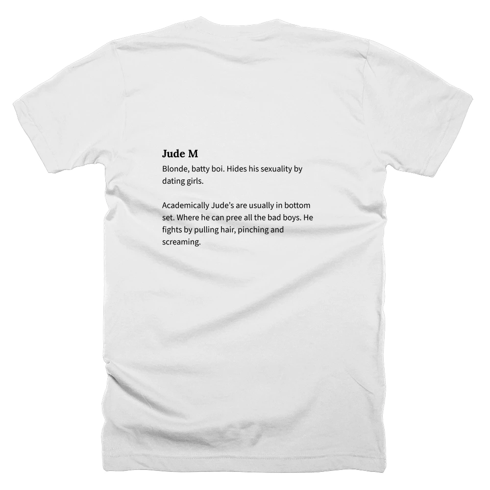 T-shirt with a definition of 'Jude M' printed on the back