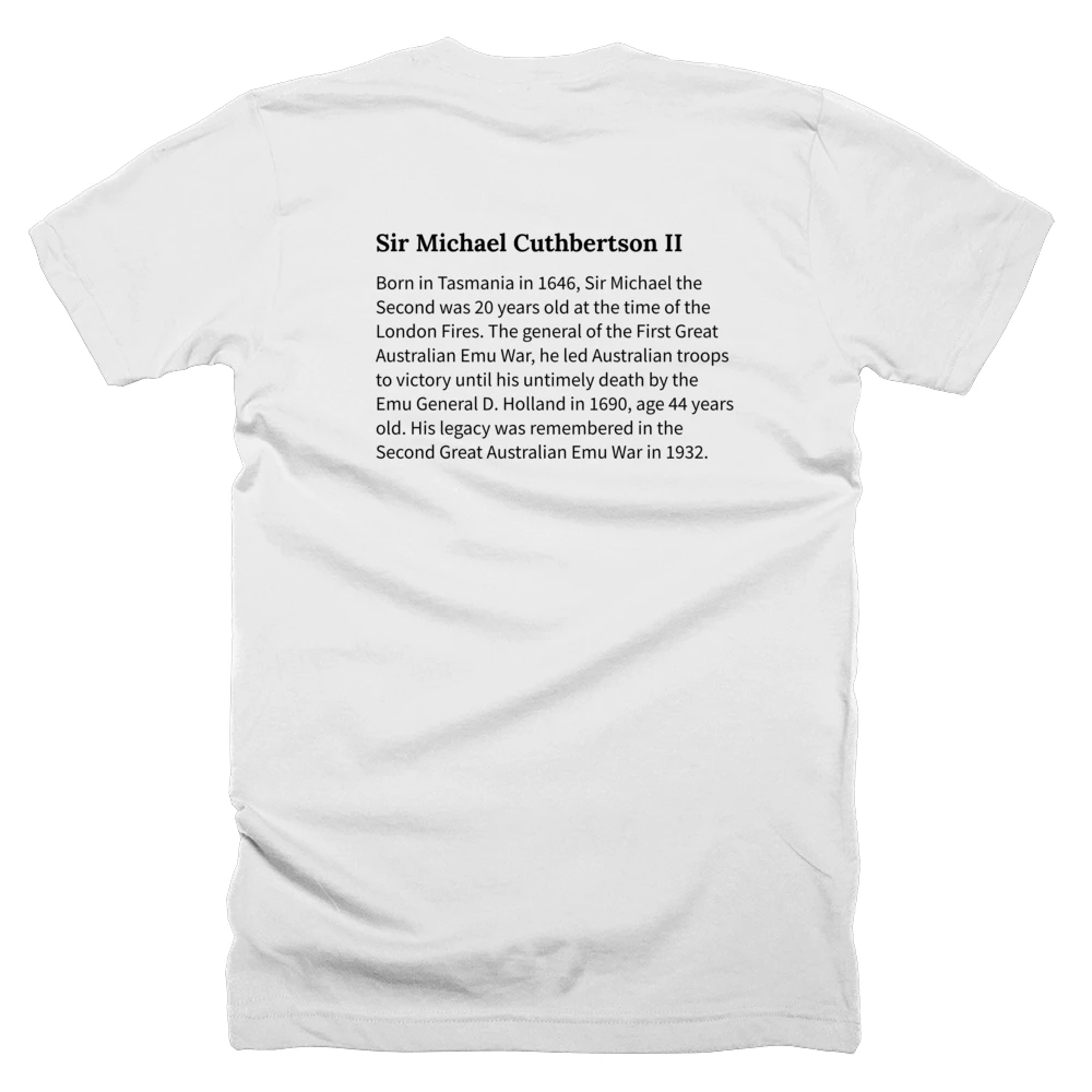 T-shirt with a definition of 'Sir Michael Cuthbertson II' printed on the back