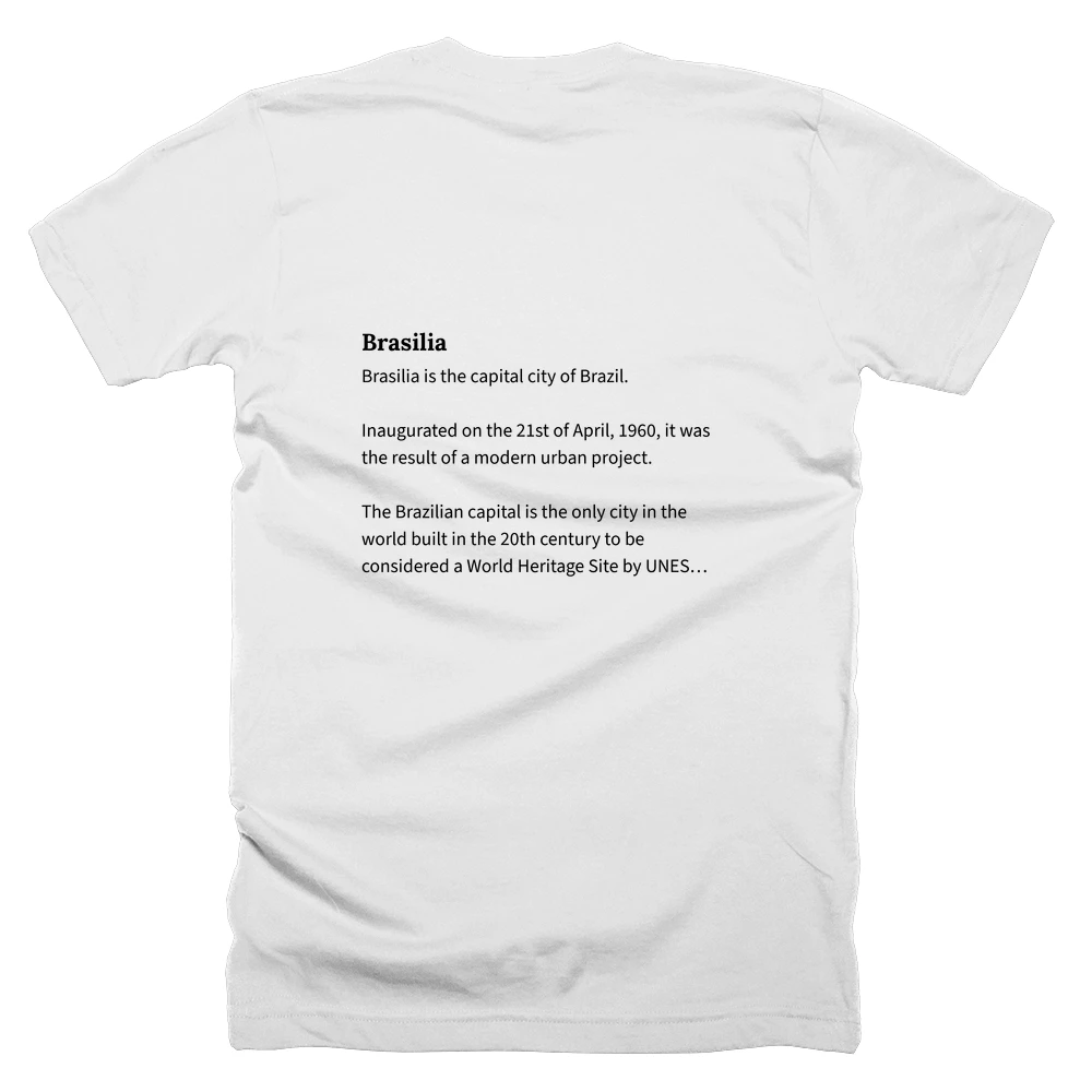 T-shirt with a definition of 'Brasilia' printed on the back