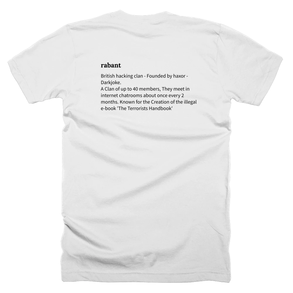 T-shirt with a definition of 'rabant' printed on the back
