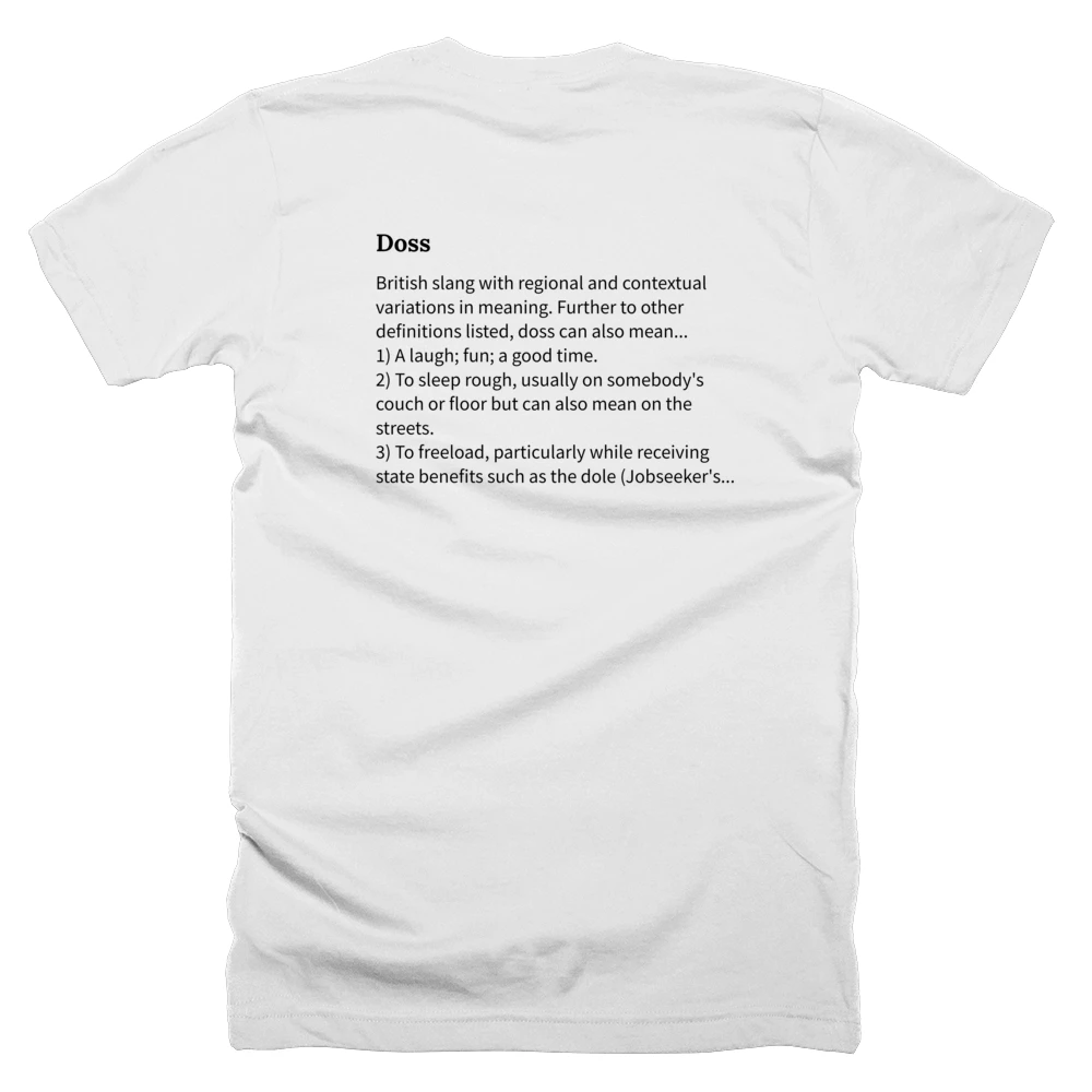 T-shirt with a definition of 'Doss' printed on the back