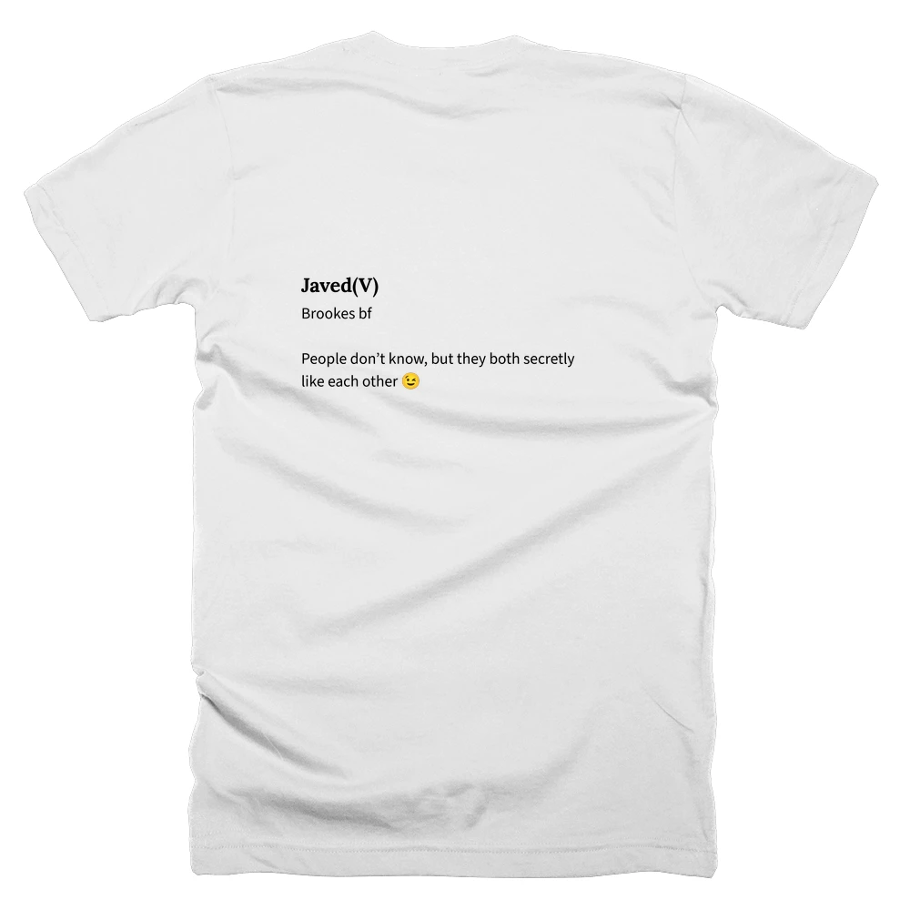 T-shirt with a definition of 'Javed(V)' printed on the back