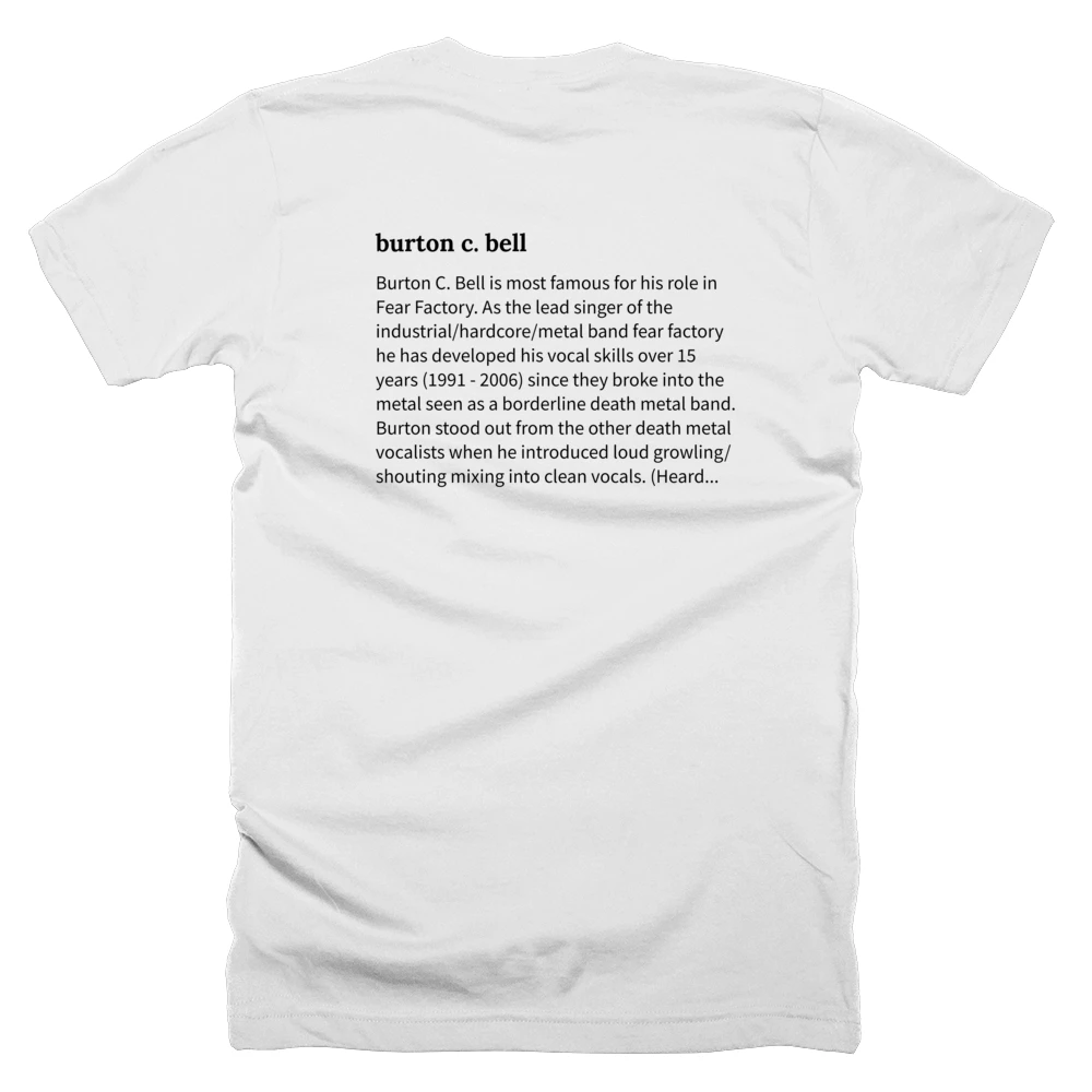 T-shirt with a definition of 'burton c. bell' printed on the back