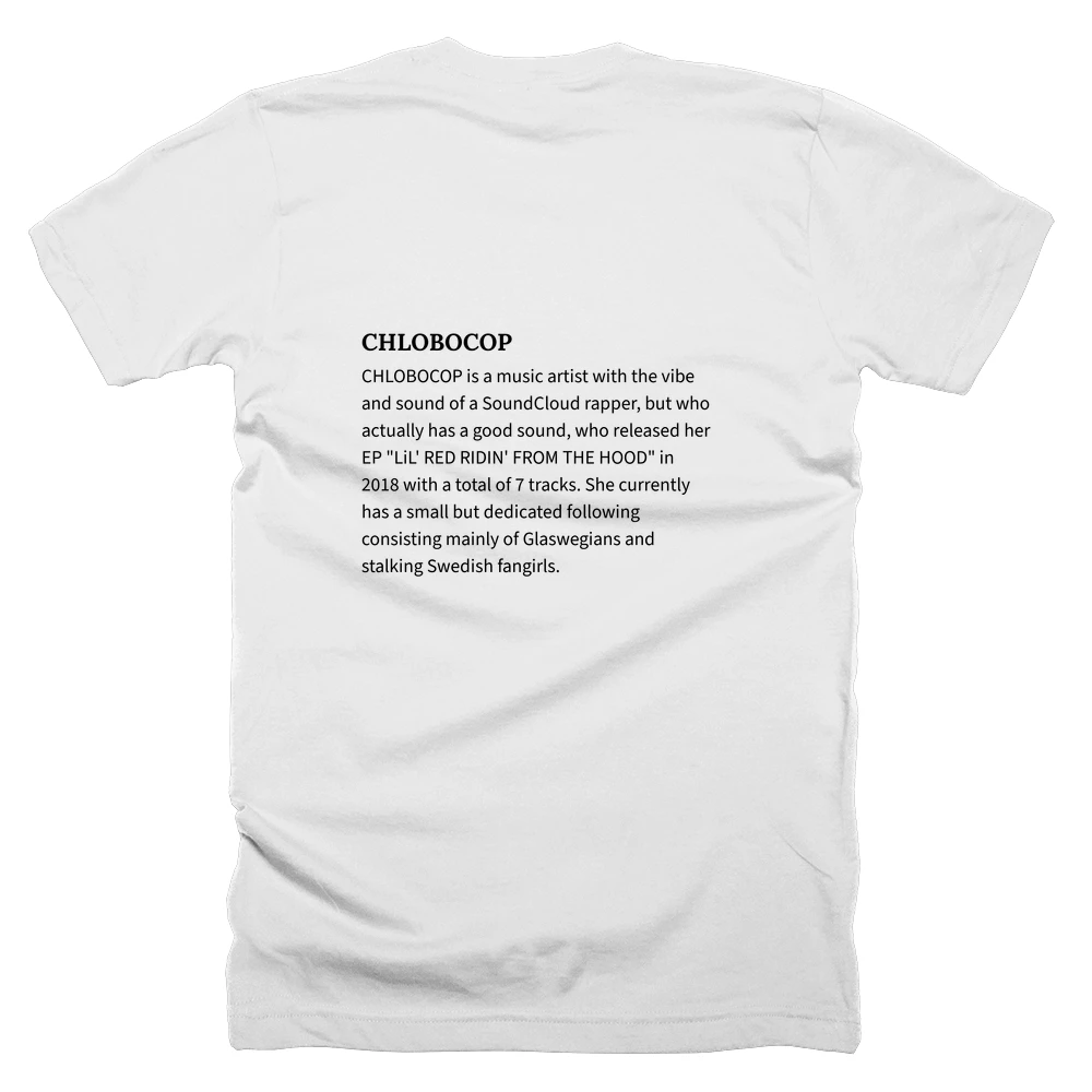 T-shirt with a definition of 'CHLOBOCOP' printed on the back