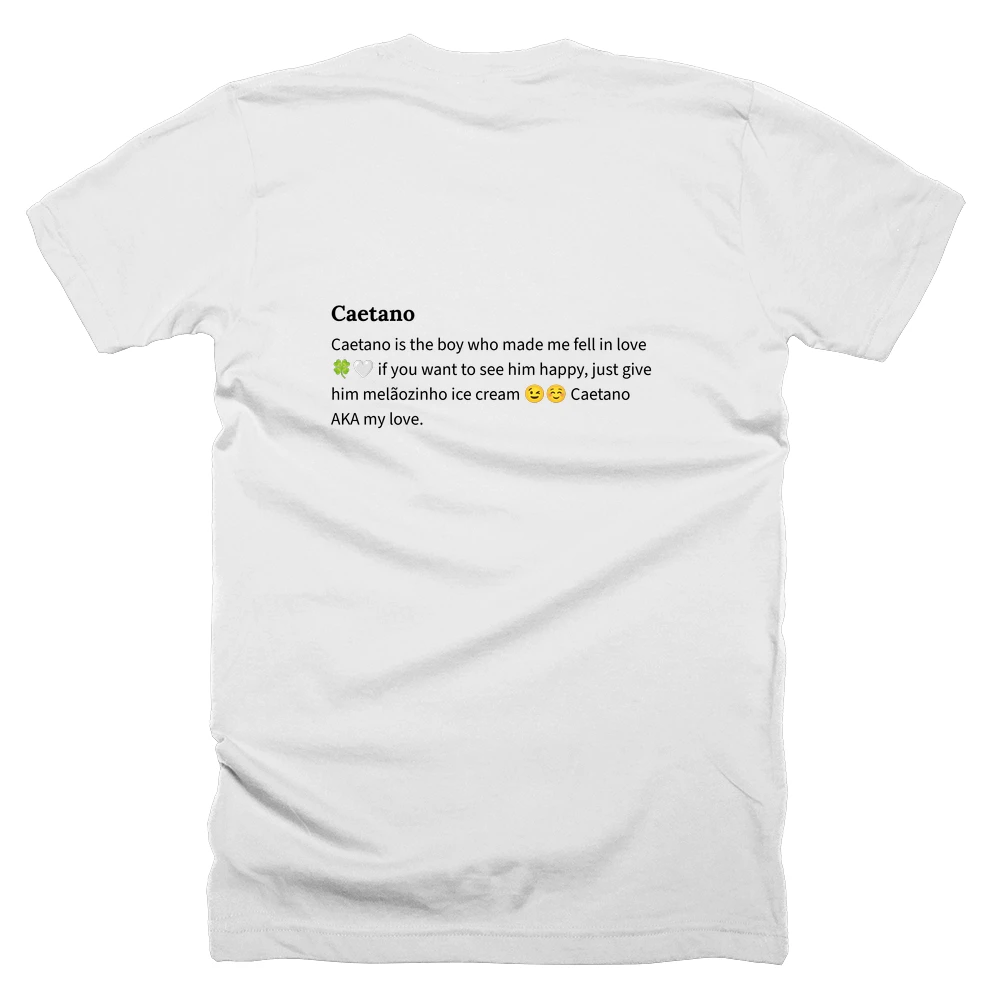 T-shirt with a definition of 'Caetano' printed on the back