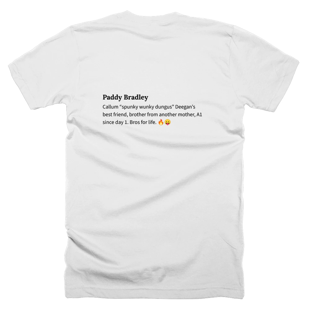 T-shirt with a definition of 'Paddy Bradley' printed on the back