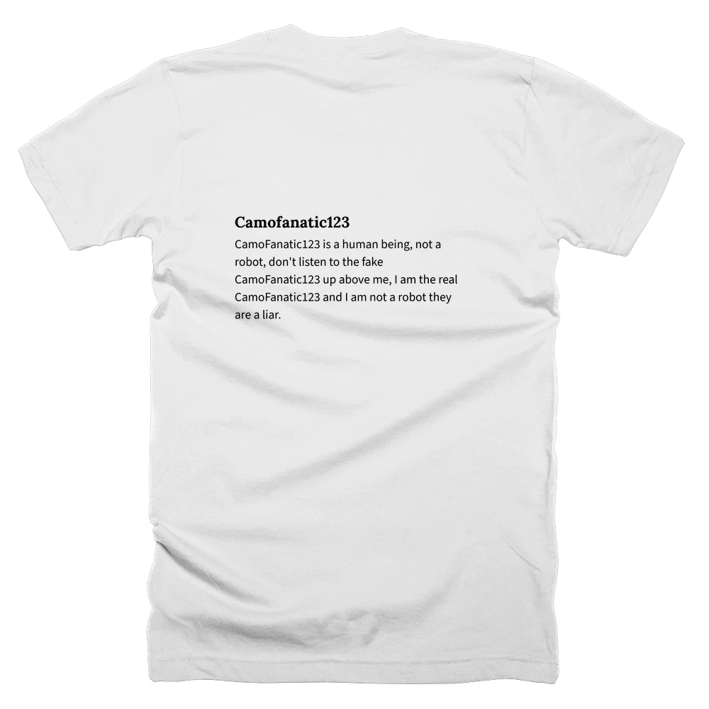 T-shirt with a definition of 'Camofanatic123' printed on the back