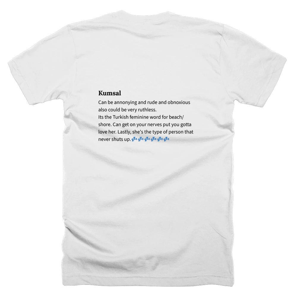 T-shirt with a definition of 'Kumsal' printed on the back
