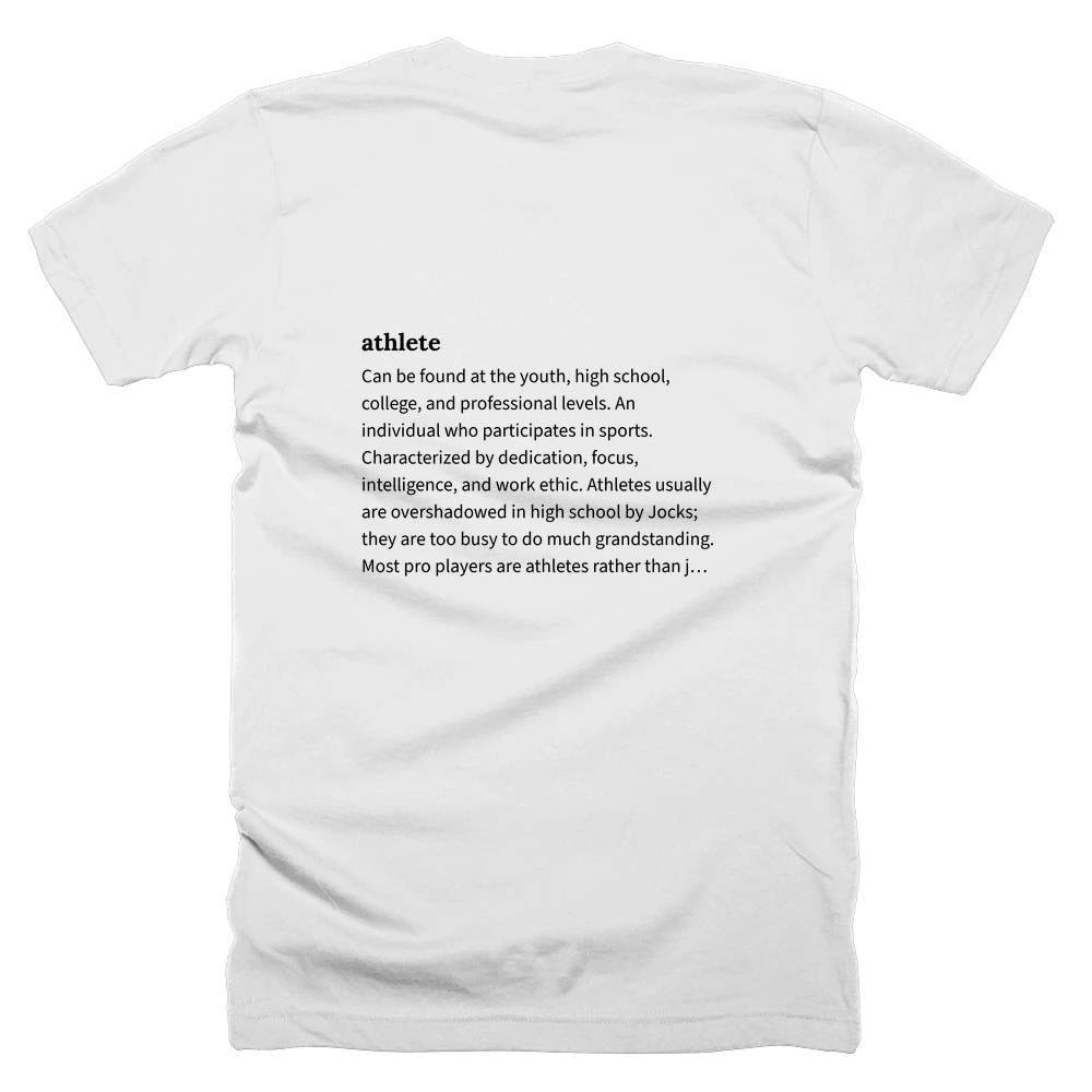 T-shirt with a definition of 'athlete' printed on the back