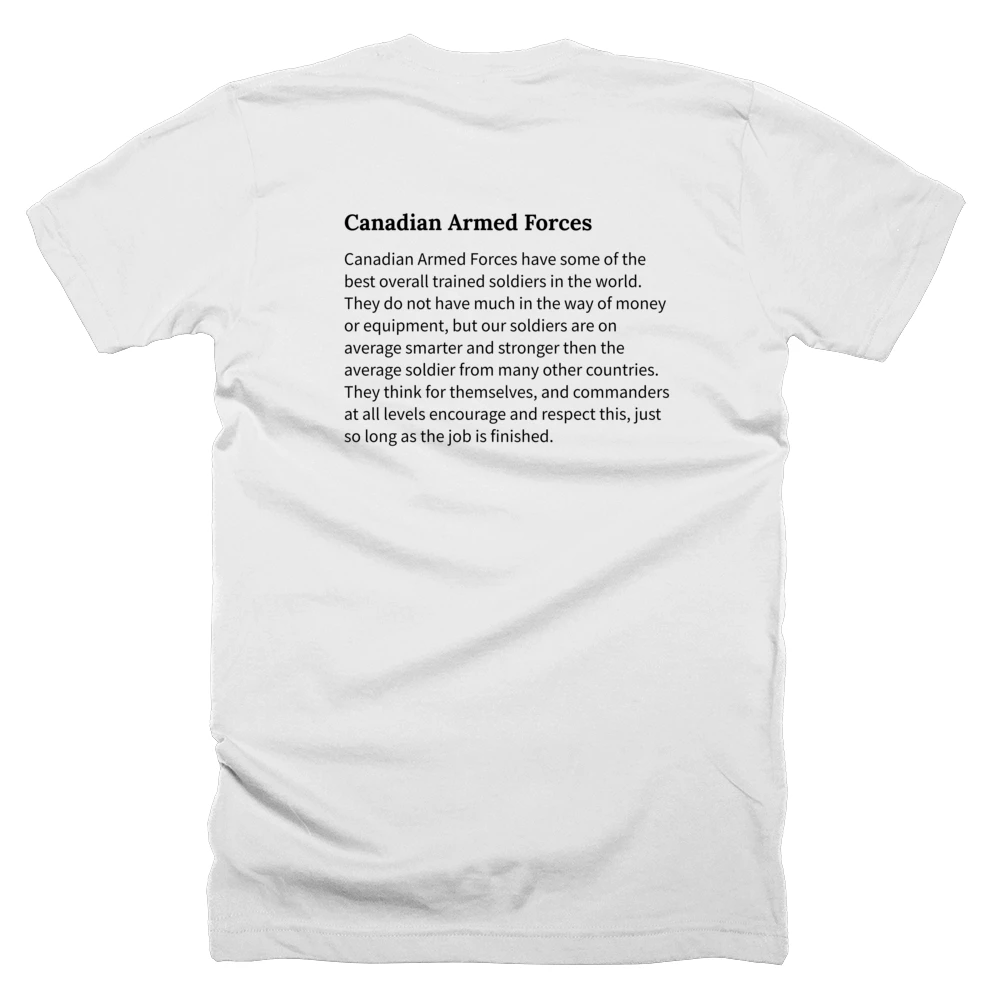 T-shirt with a definition of 'Canadian Armed Forces' printed on the back