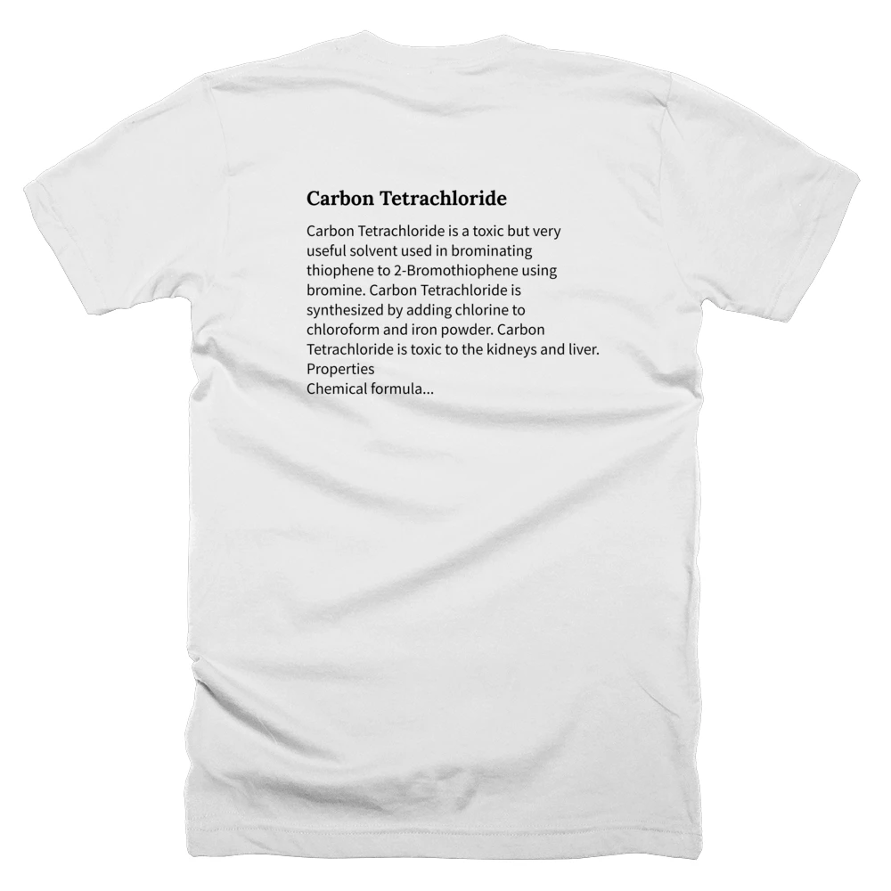 T-shirt with a definition of 'Carbon Tetrachloride' printed on the back