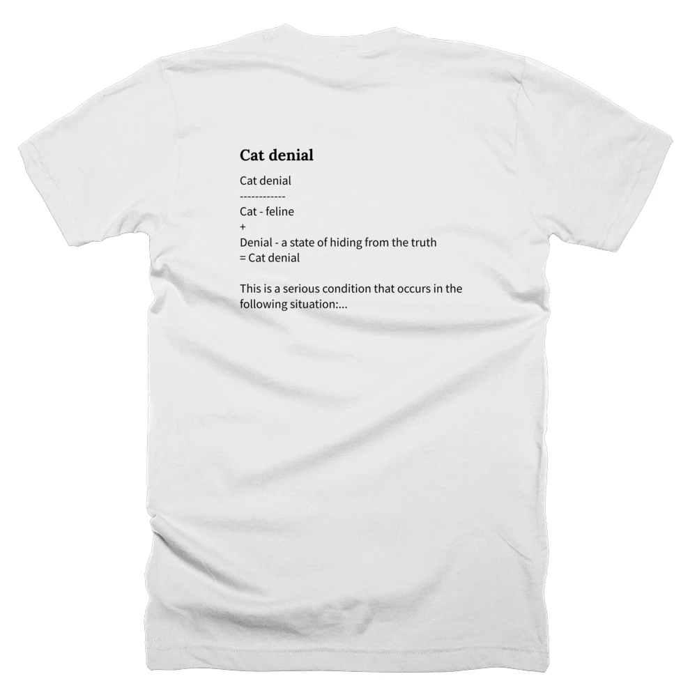 T-shirt with a definition of 'Cat denial' printed on the back