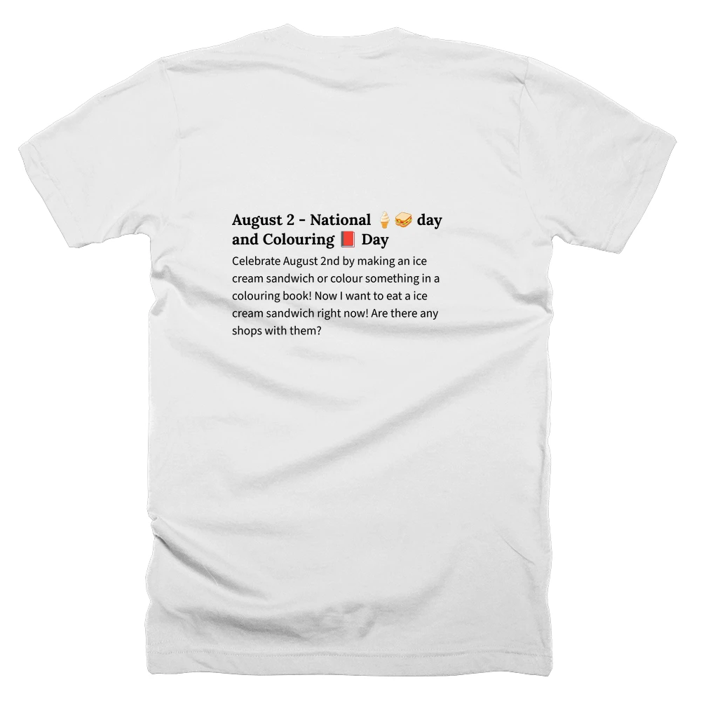 T-shirt with a definition of 'August 2 - National 🍦🥪 day and Colouring 📕 Day' printed on the back