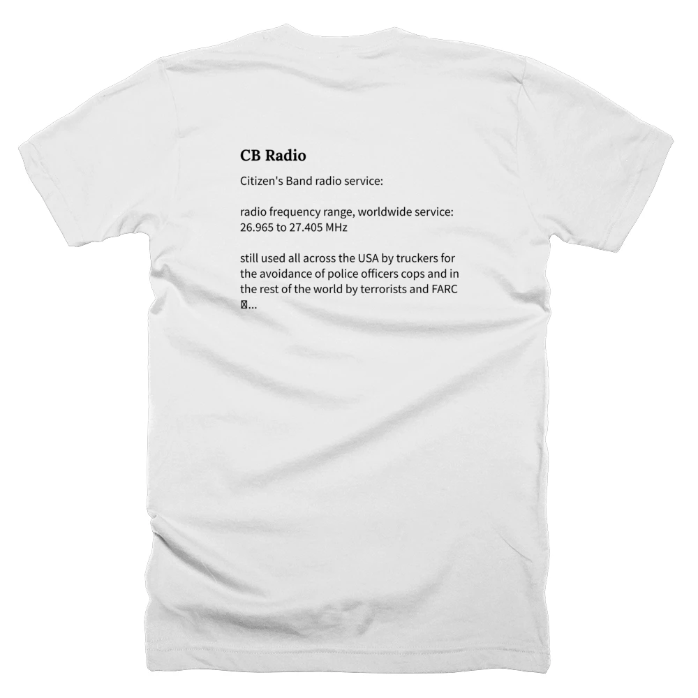 T-shirt with a definition of 'CB Radio' printed on the back