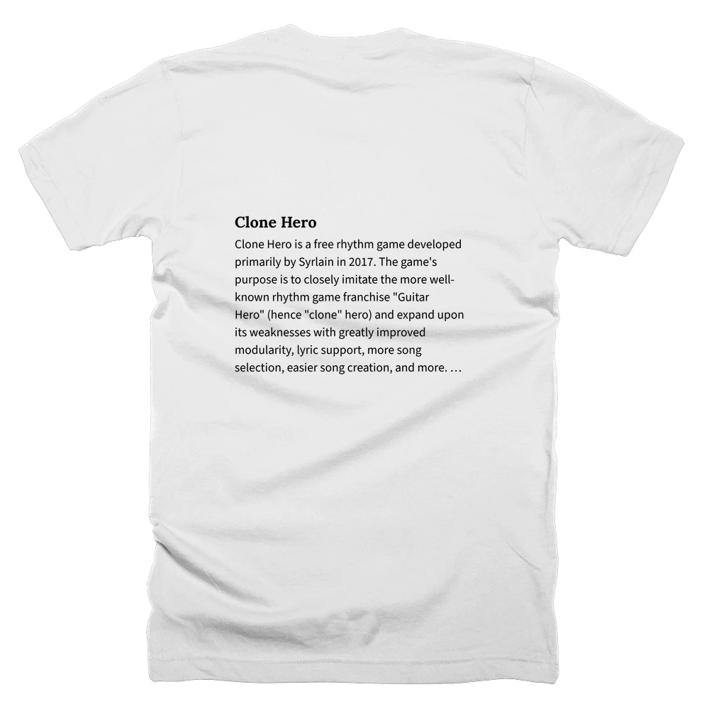 T-shirt with a definition of 'Clone Hero' printed on the back