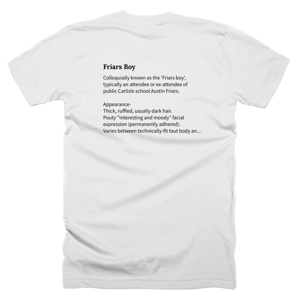 T-shirt with a definition of 'Friars Boy' printed on the back