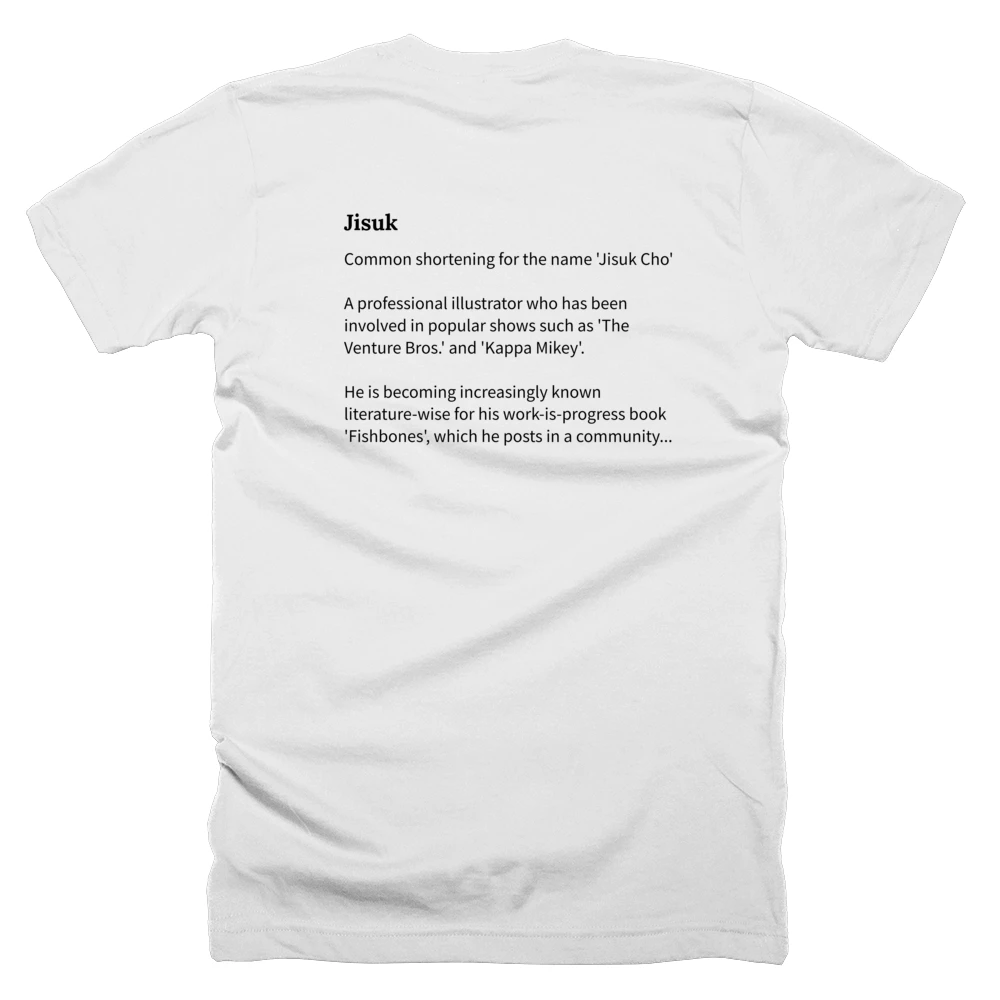 T-shirt with a definition of 'Jisuk' printed on the back