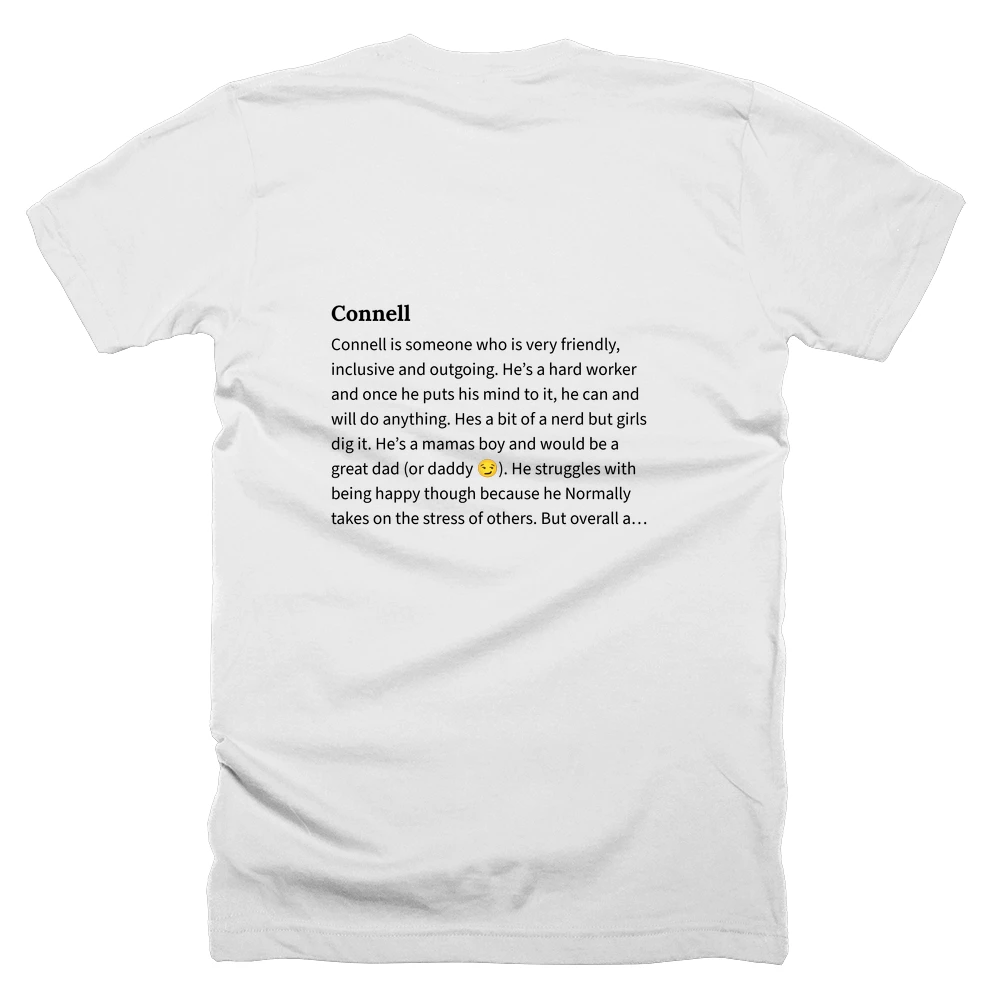 T-shirt with a definition of 'Connell' printed on the back