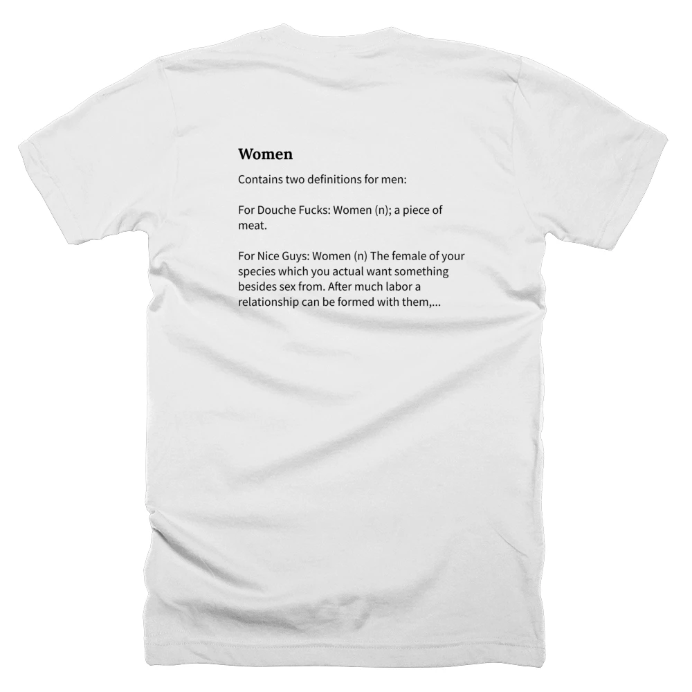 T-shirt with a definition of 'Women' printed on the back