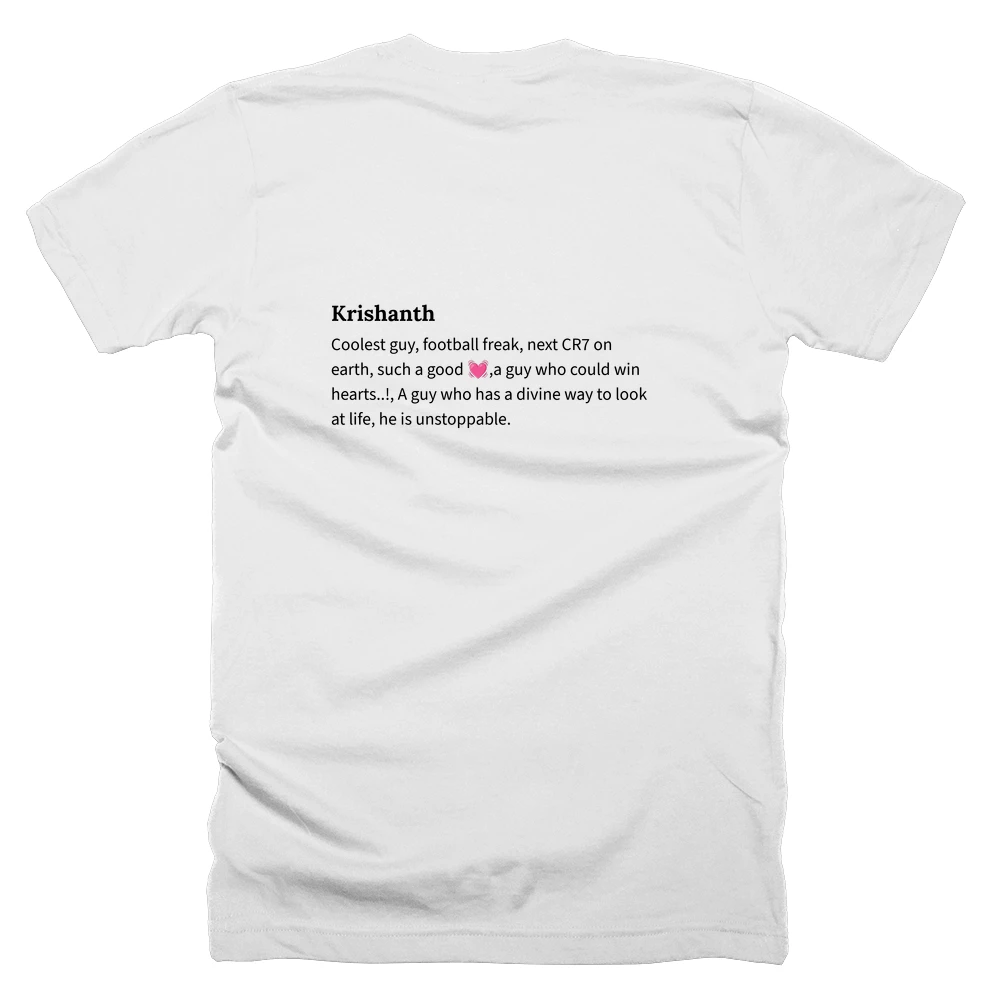 T-shirt with a definition of 'Krishanth' printed on the back