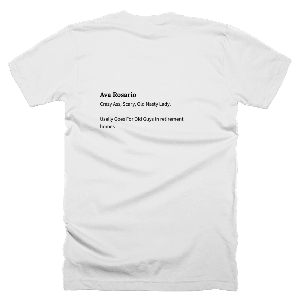 T-shirt with a definition of 'Ava Rosario' printed on the back