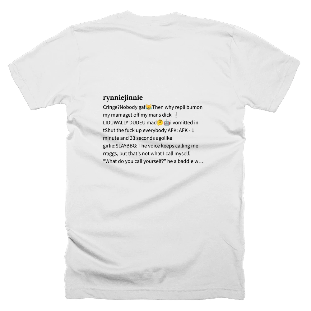 T-shirt with a definition of 'rynniejinnie' printed on the back