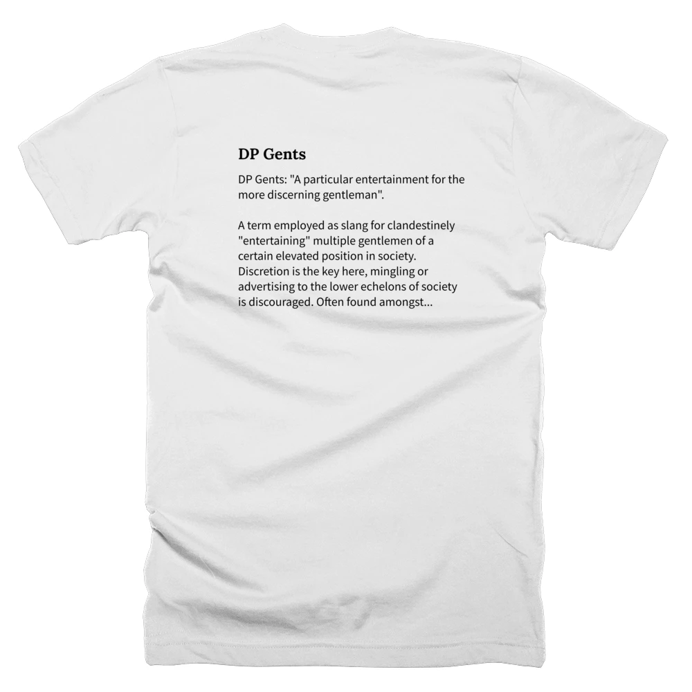 T-shirt with a definition of 'DP Gents' printed on the back