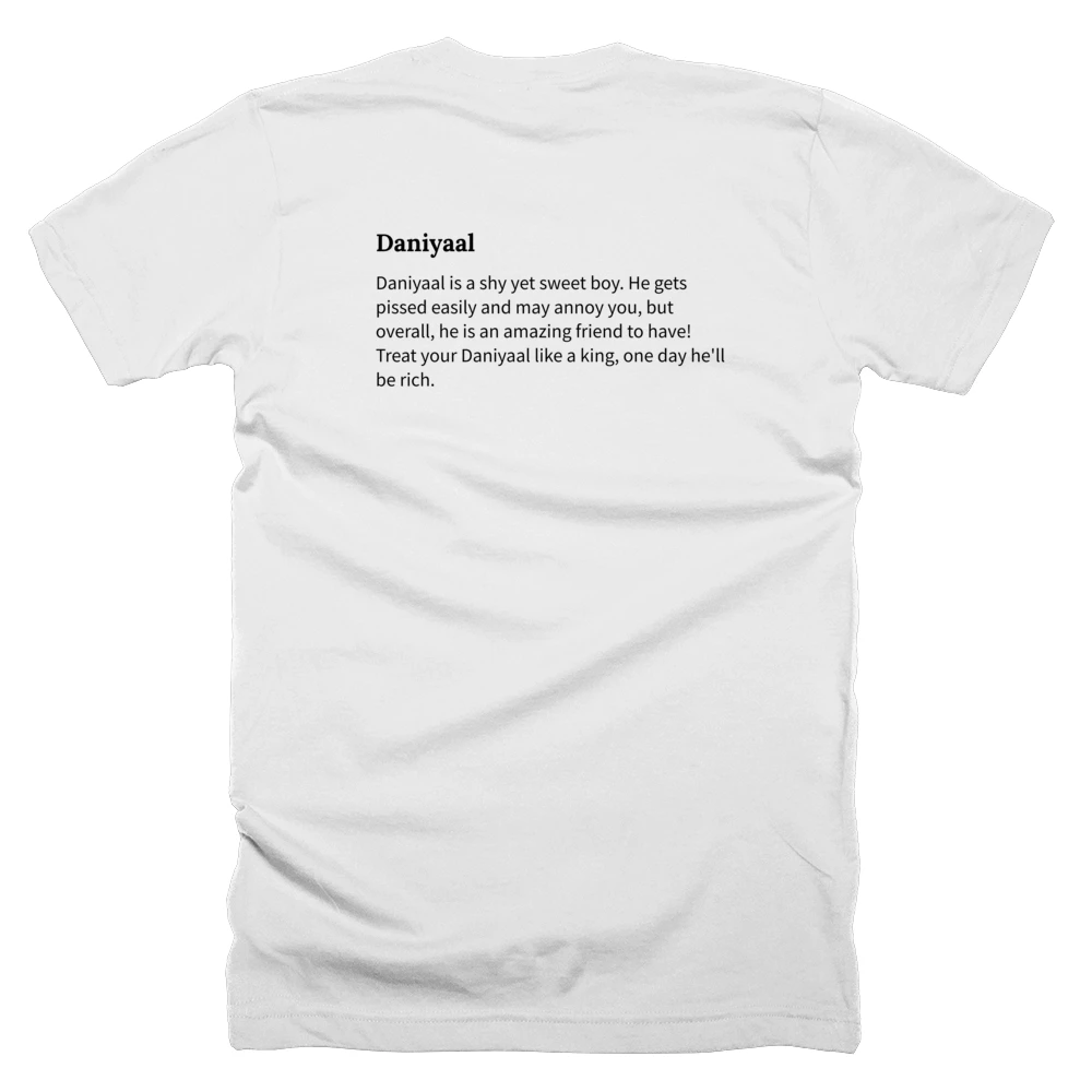 T-shirt with a definition of 'Daniyaal' printed on the back
