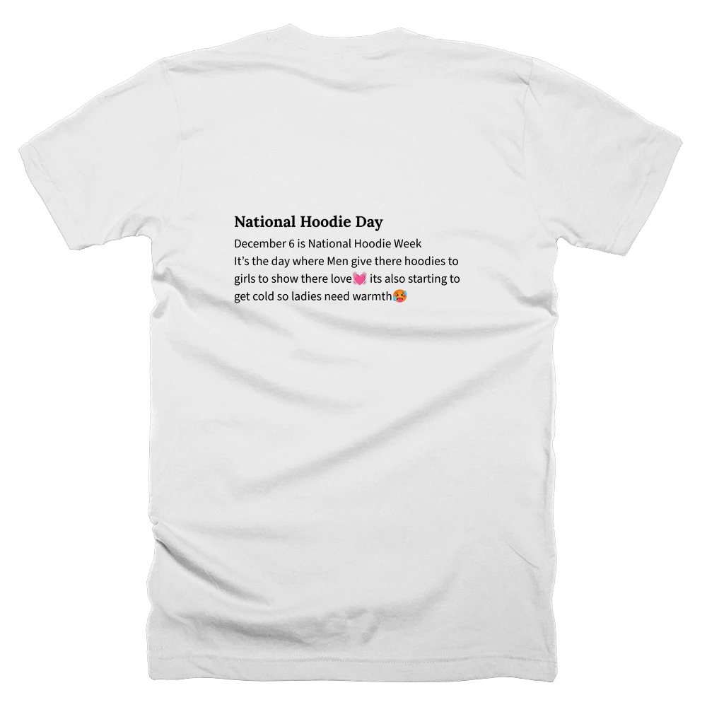 T-shirt with a definition of 'National Hoodie Day' printed on the back