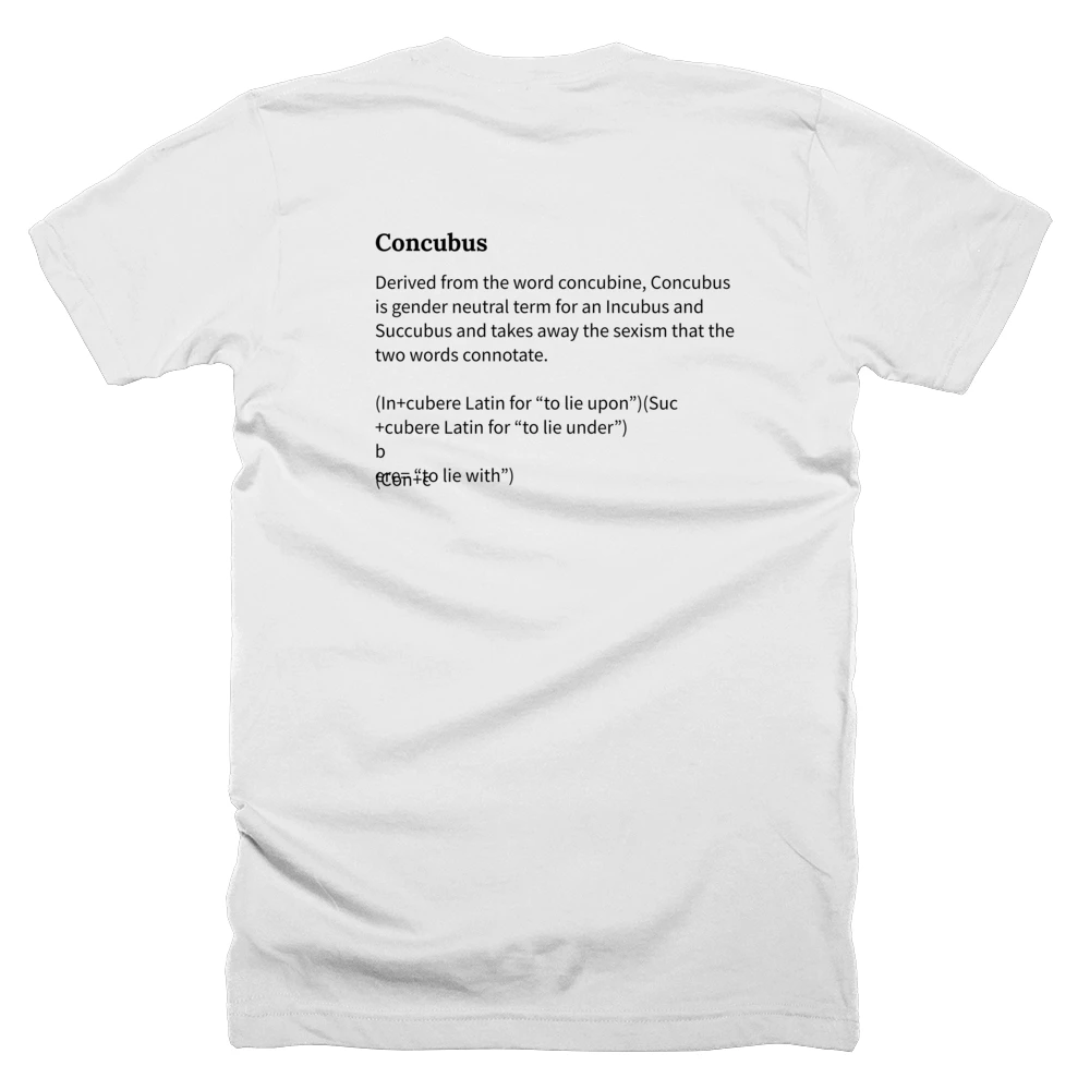 T-shirt with a definition of 'Concubus' printed on the back